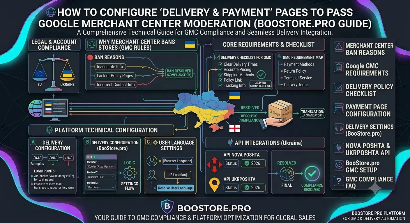 Setting up delivery and payment pages for Google Merchant Center: moderation checklist