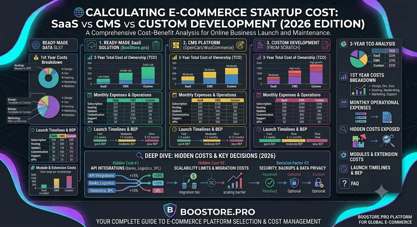 Comparing the cost of launching an online store on SaaS, CMS, and custom development