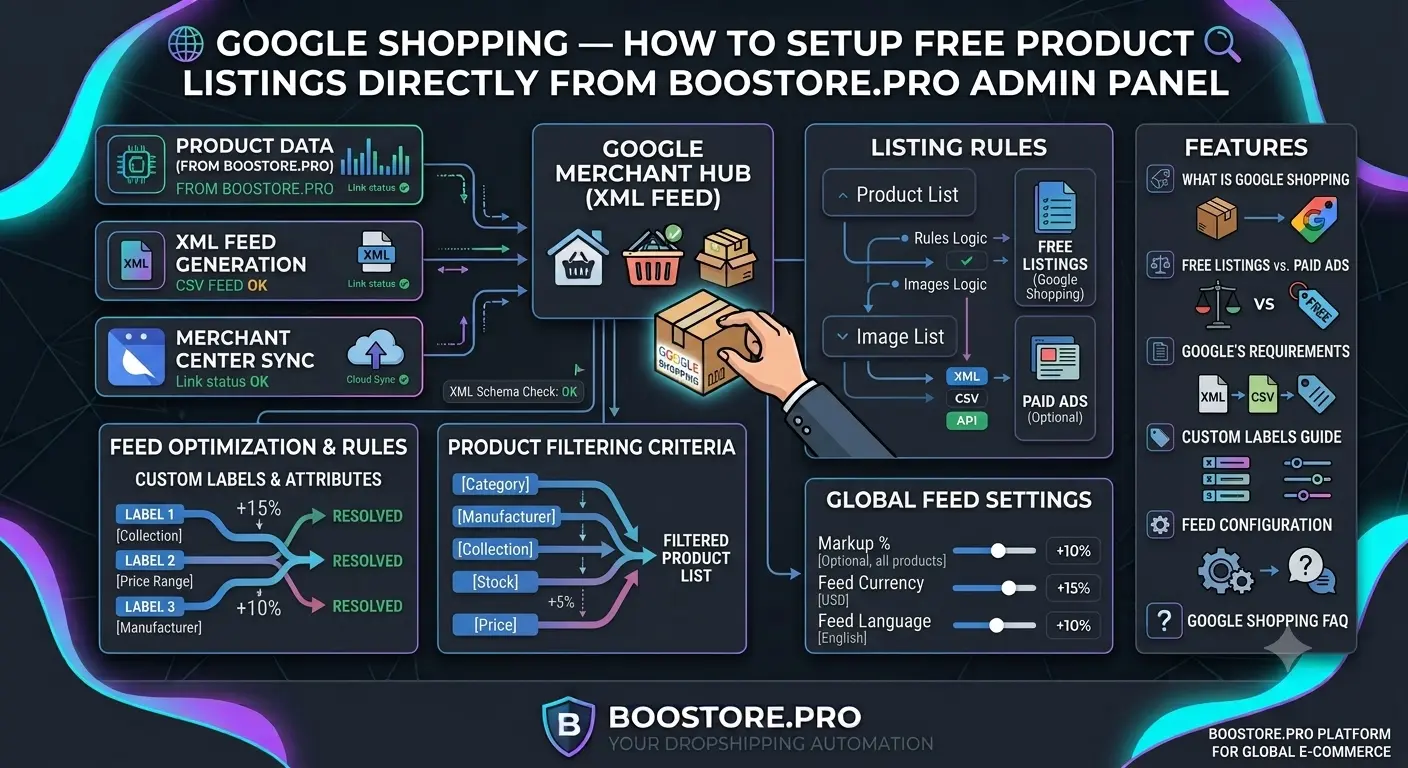 Google Shopping — setting up free product listings from the BooStore admin panel