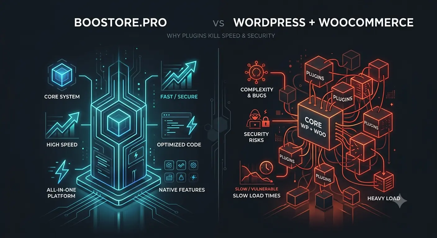 WordPress WooCommerce vs BooStore.pro comparison: speed, security, cost